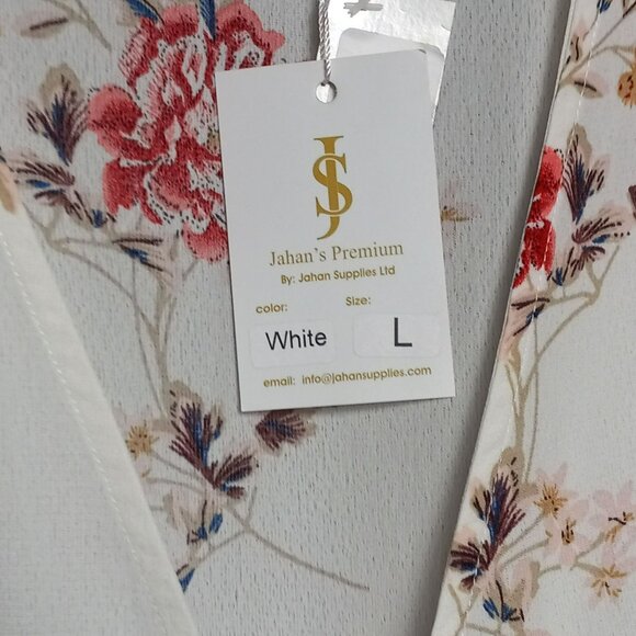 Jahan's Premium Dress Womens Large Floral White Beach Floral Summer V Neck NWT - Picture 4 of 11